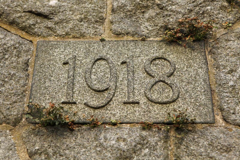 Year 1918 carved in stone. The years of World War I.