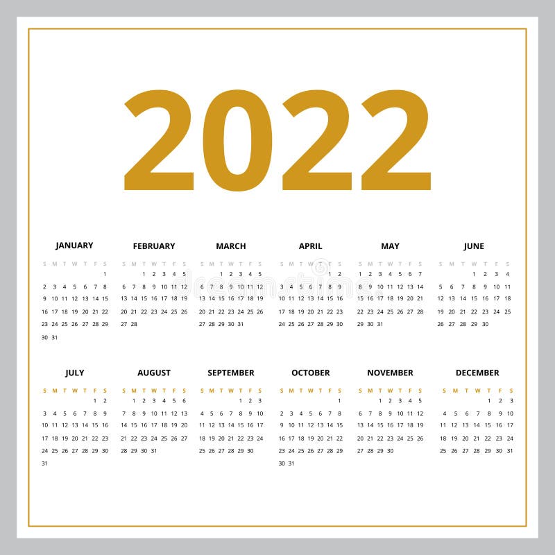 2022 Year Golden Calendar royalty free illustration