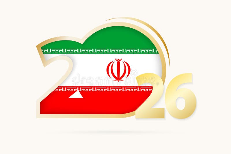 Year 2026 with Iran Flag pattern stock illustration