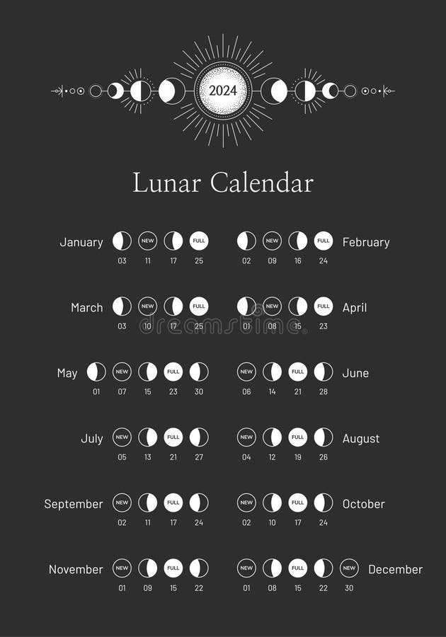 2024 Year Lunar Calendar, Monthly Moon Cycle Planner Template Stock ...