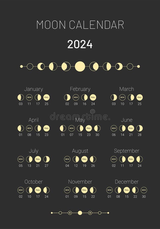 2024 Year Moon Calendar Monthly Cycle Planner Design Template Stock