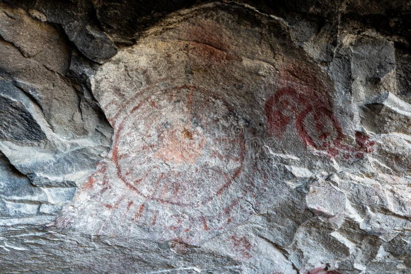 5,000 Year Old Pictograph Rock Art Paintings (sun) in the Mitla Caves ...