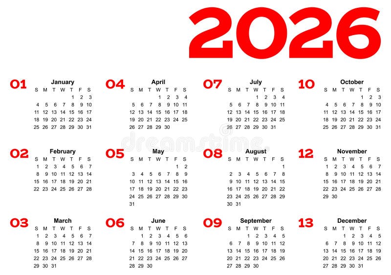 2026 Basic Calendar in White Background 23899767 Vector Art at Vecteezy