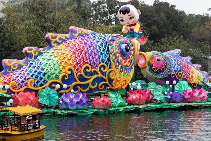 Year of the pig, Chinese New year 2019 lantern outdoor happy figure royalty free stock image Year of the pig, Chinese New year 2019 lantern outdoor happy figure royalty free stock image