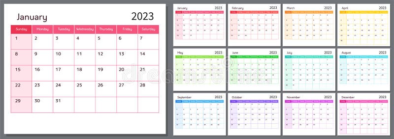 Namens oosten Uiterlijk Year Planner, 2023 Calendar Stock Vector - Illustration of holiday, week:  246080437