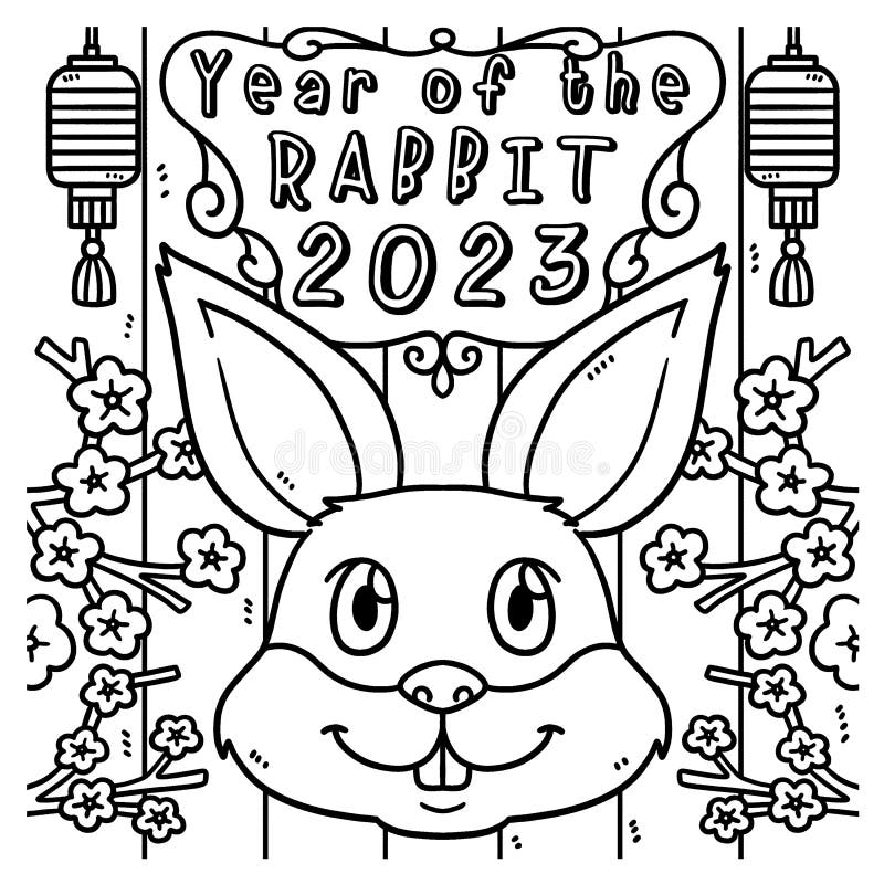 year-of-the-rabbit-2023-coloring-page-for-kids-stock-vector