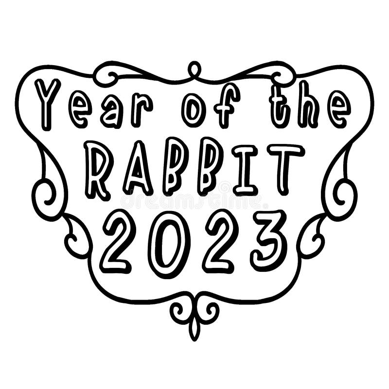Year of Rabbit 2023 Isolated Coloring Page Stock Vector - Illustration
