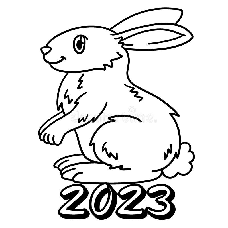 2023 Year of the Rabbit Isolated Coloring Page Stock Vector