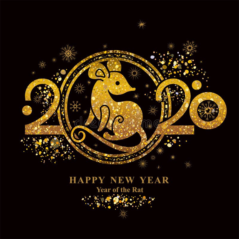 Year of the Rat 2020 in the Chinese Calendar. Shining Golden Rat Symbol