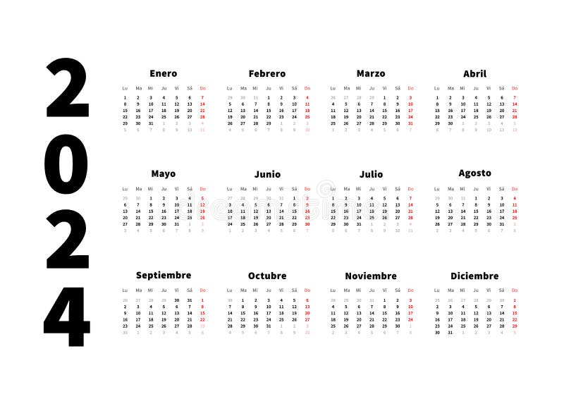 Meses, Español, calendario, 2024, vector illustration Stock Vector