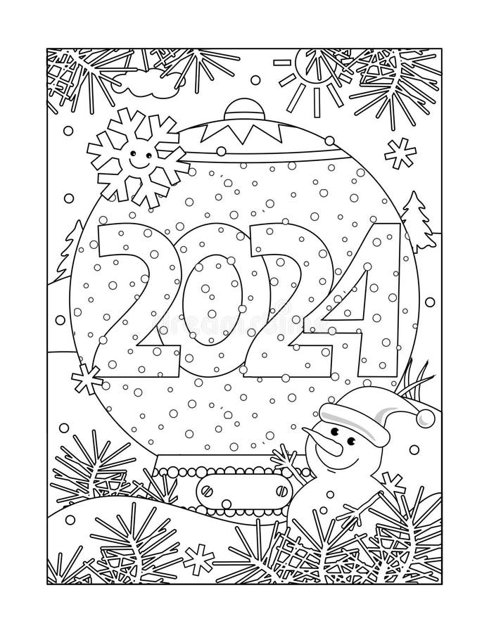 Year 2025 Snow Globe Coloring Page, Poster, Sign or Banner Stock Vector