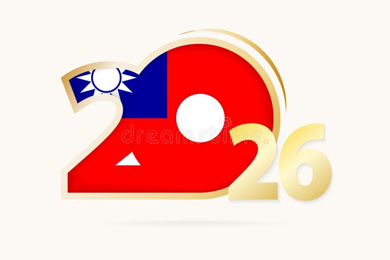 Year 2026 with Taiwan Flag pattern stock illustration