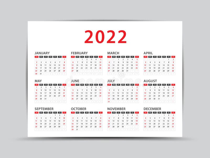 2022 Yearly Calendar 12 Months Yearly Calendar Set In 2022 Set Of