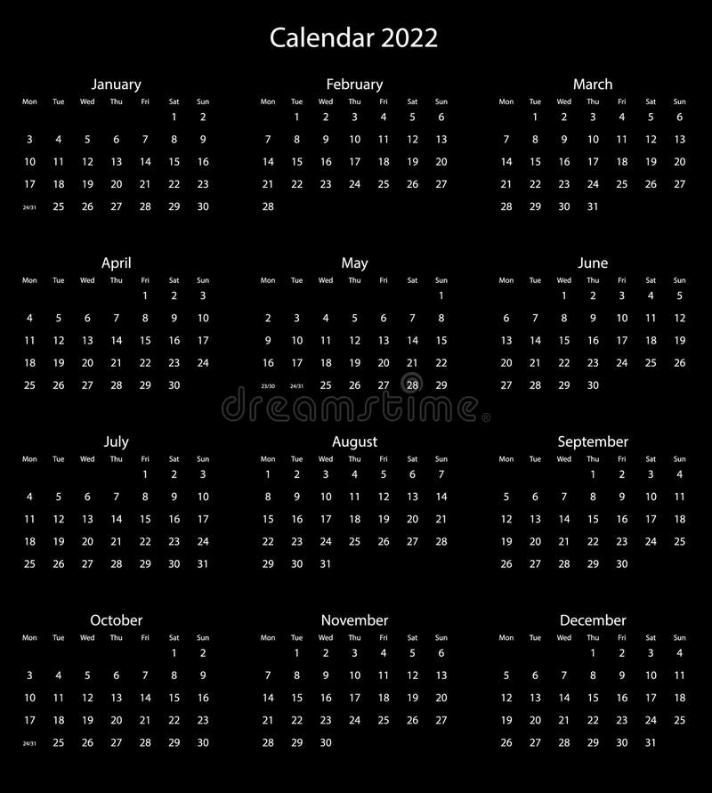 2020 Yearly Calendar 12 Months Yearly Calendar Vector Eps Stock