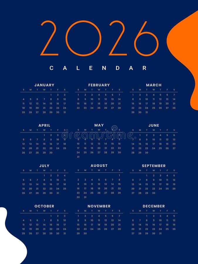 2026 yearly event planner calendar blue layout vector illustration