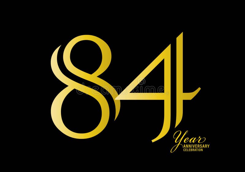 84 Years Anniversary Celebration Logotype Gold Color Vector, 84th