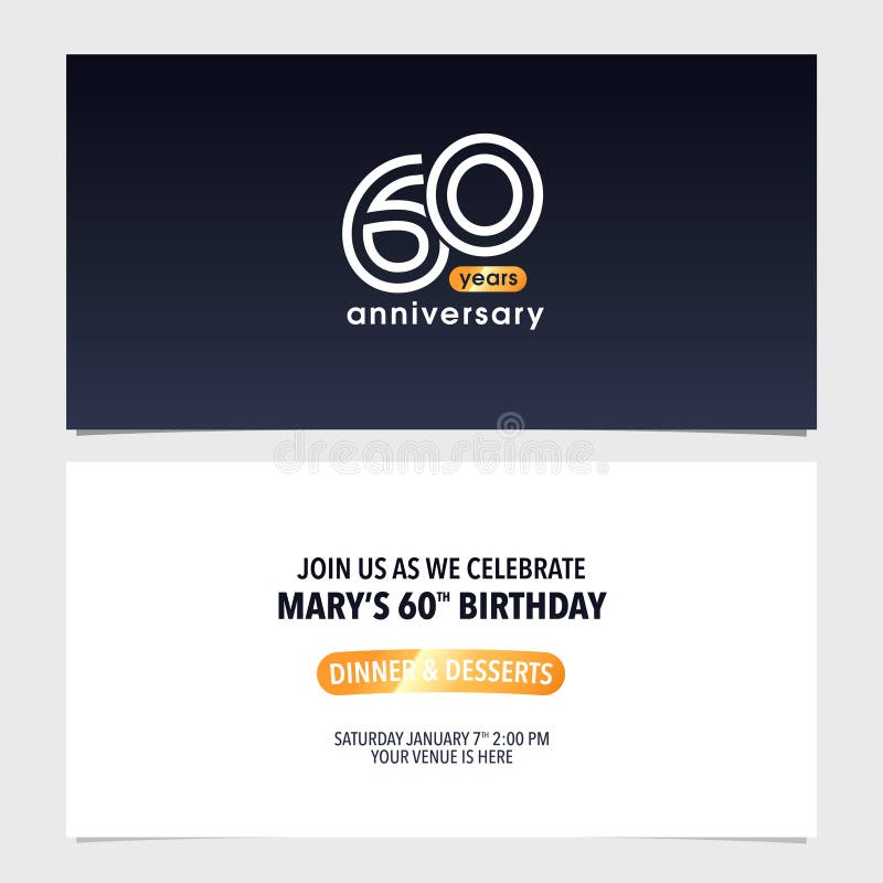 60 Years Anniversary Invitation Card Vector Illustration. Double Sided
