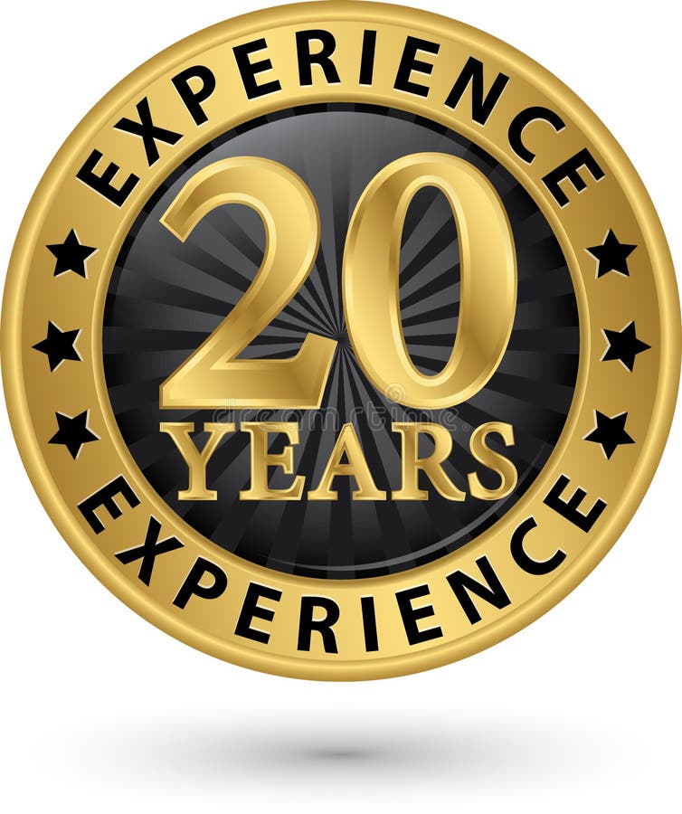 20 years experience gold label, vector illustration