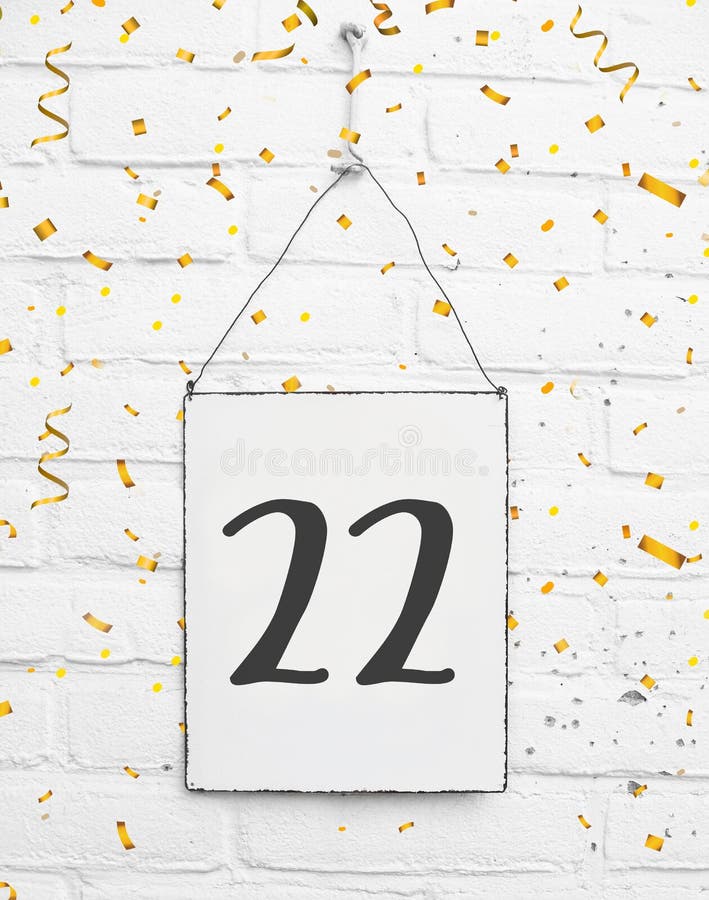 22 years old birthday party card with number twenty two with golden confetti stock photos 22 years old birthday party card with number twenty two with golden confetti stock photos