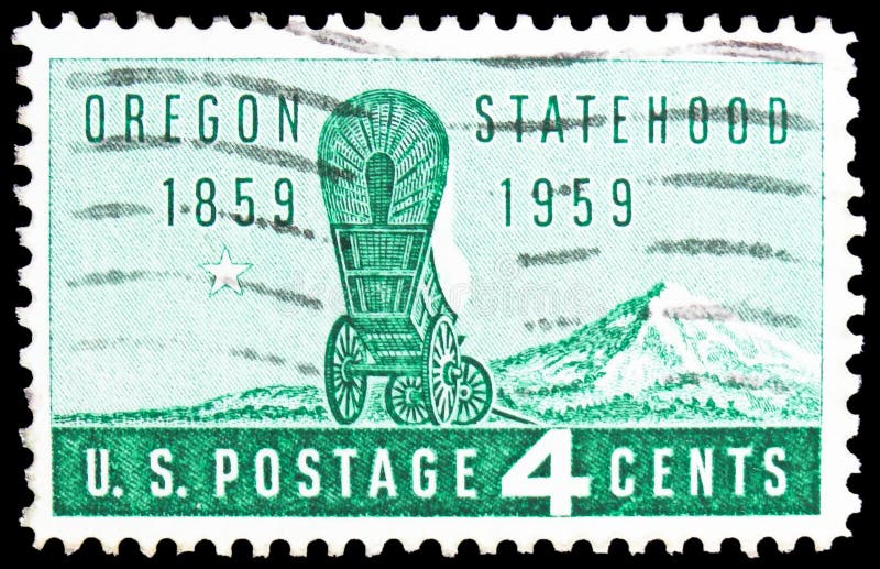 100 years Oregon Statehood, Covered Wagon and Mountain Hood, serie, circa 1959