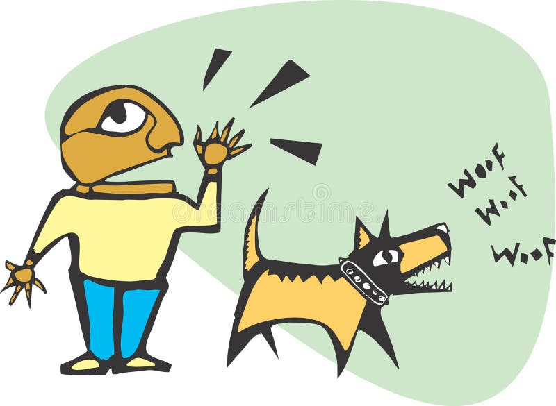 Man yelling while his dog is barking. Growling dog vectors