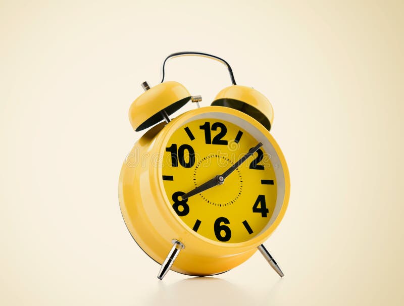 Yellow Alarm Clock On Background. Time To Wake Up Stock Photo Image