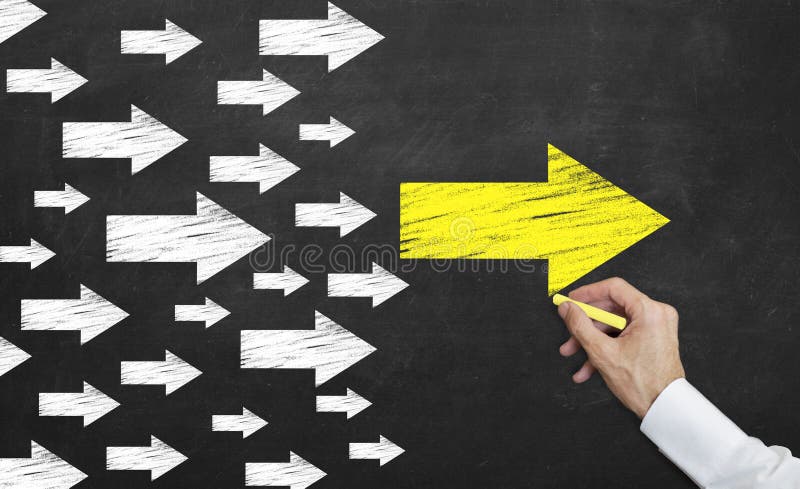 Yellow arrow leading to white arrows royalty free stock image