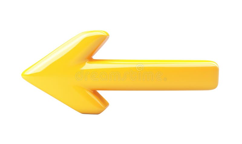 Yellow arrow pointing left, glossy finish, 3D design, modern style, isolated on white background, isolated on. Transparent background, png. AI generated. Isolated white transparent background ai stock images, royalty-free photos and pictures