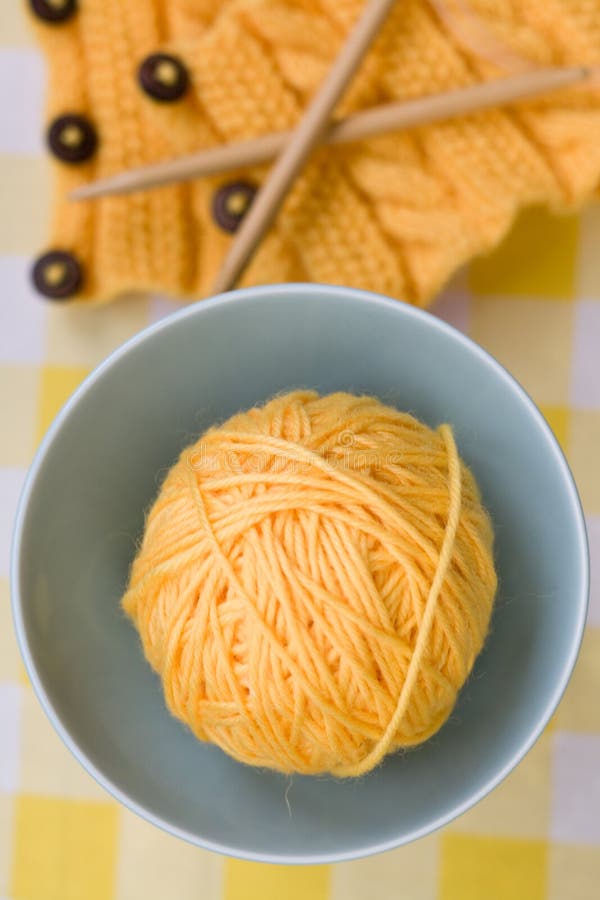 Yellow Ball of Yarn for Knitting and Pattern Stock Image Image of