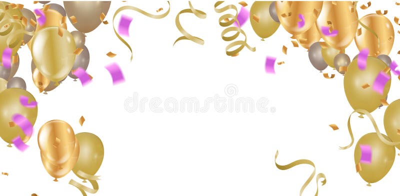 Yellow balloons on the upstairs with Gold confetti and Merry christmas wallpaper and Happy New background vector illustration Yellow balloons on the upstairs with Gold confetti and Merry christmas wallpaper and Happy New background vector illustration