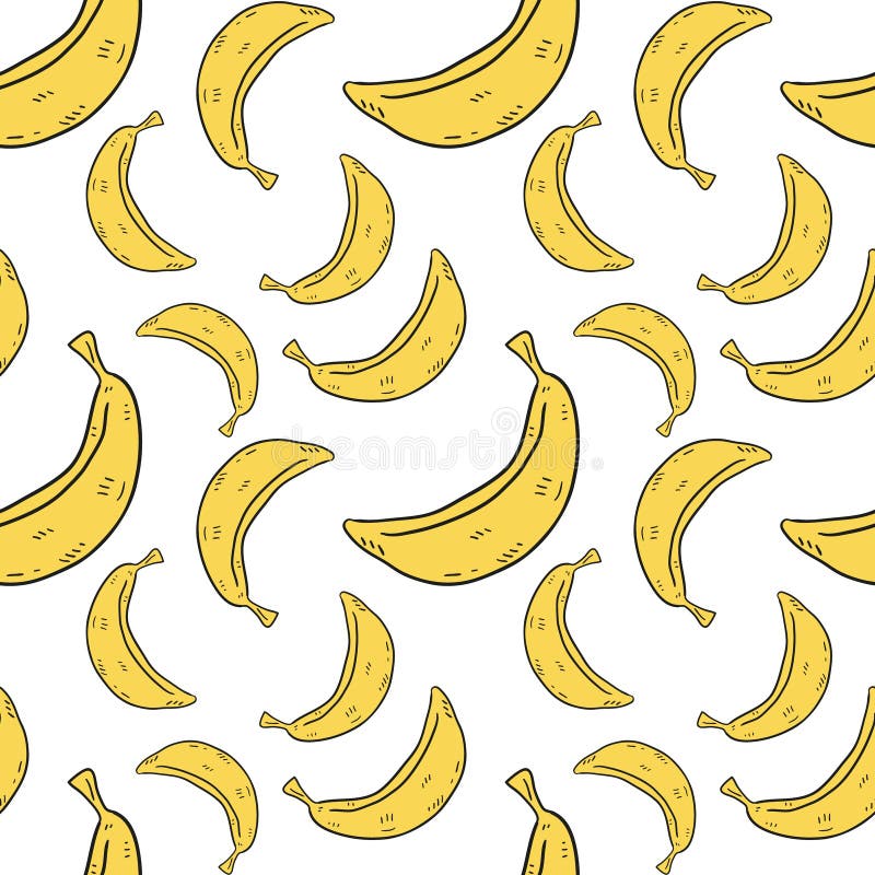 Yellow Banana Seamless Pattern. Bananas Isolated on White Background ...