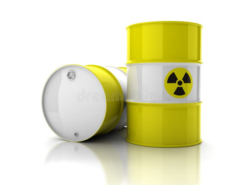 Yellow barrels with sign of radiation