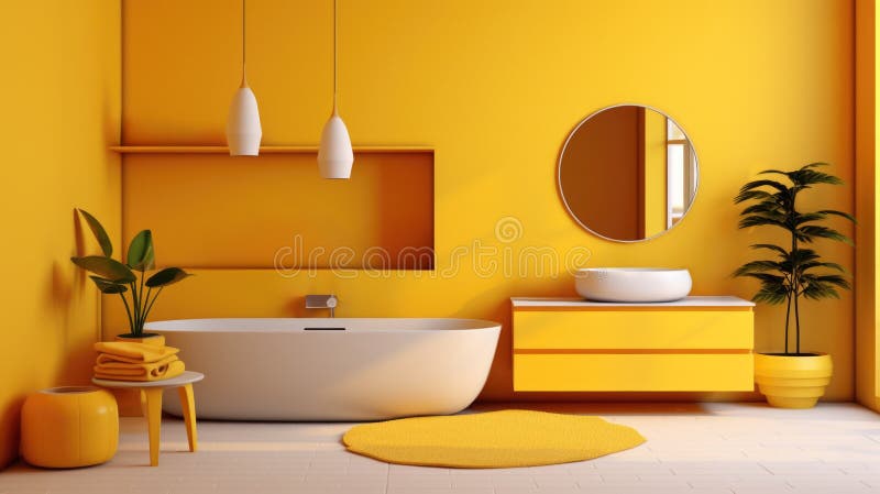 Yellow Bathroom. Washbasin with Mirror in Yellow Bathroom Stock Photo ...