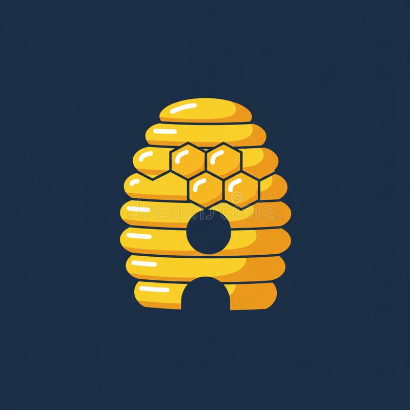 Yellow beehive illustration with hexagonal honeycomb pattern. The design features stock illustration