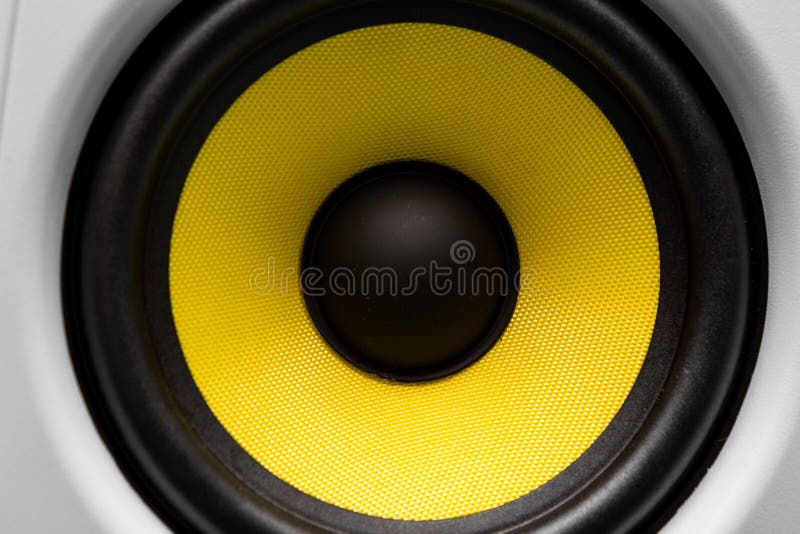 Yellow audio speaker stock photo. Image of black, bass 78885440
