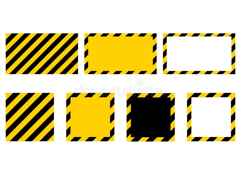 Yellow and Black Caution Tape Frame. Warning Sign Stripe Border Set