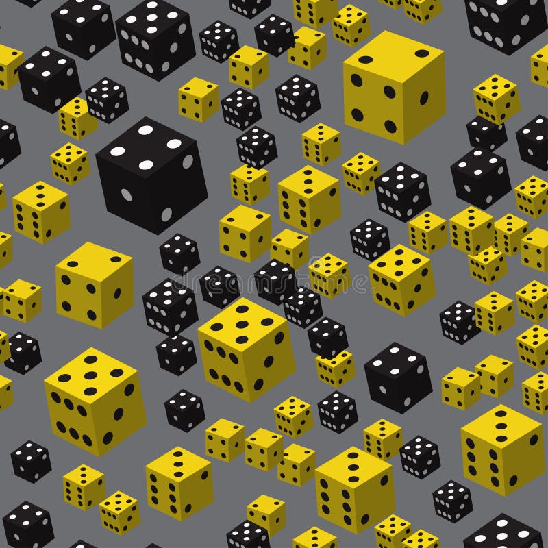 Yellow Black Dice Seamless Pattern, 3D Illustration Stock Vector