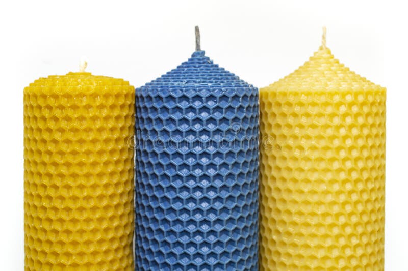 Yellow and Blue Candles with Pattern Stock Image Image of