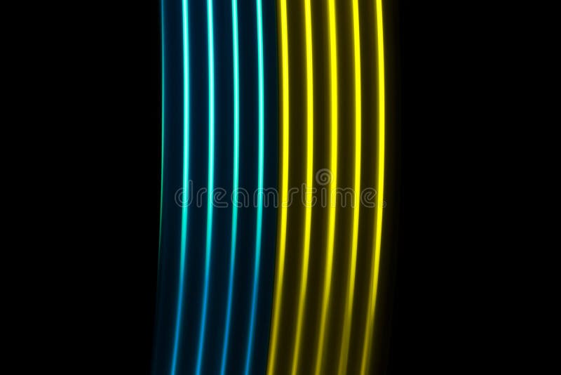 Yellow and blue light dynamic lines on a black background. Yellow and blue light dynamic lines on a black background