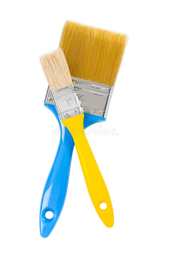 Yellow and Blue Paintbrushes Isolated Stock Photo Image of studio