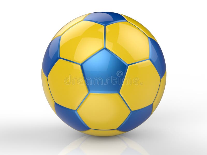 Yellow and blue soccer ball stock images