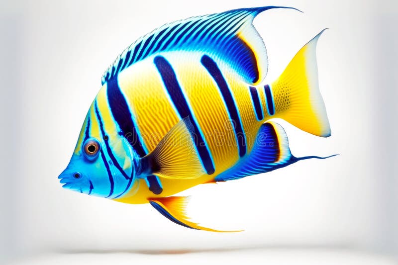 Yellow-blue Striped Fish Tropical Fish Isolated on White Background