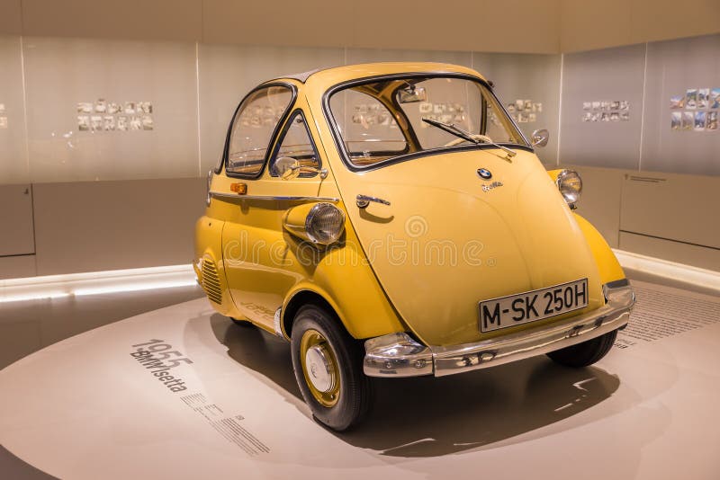 Yellow BMW Isetta - Beautiful small oldtimer stock image