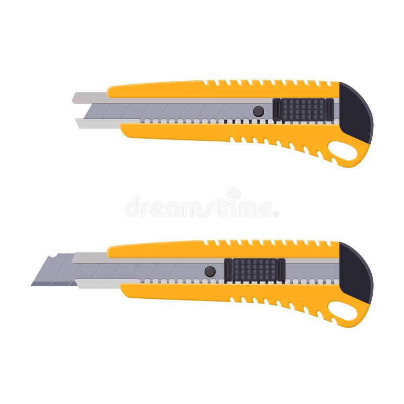 Yellow And Black Boxcutter Tool Icon. Household Box Cutter