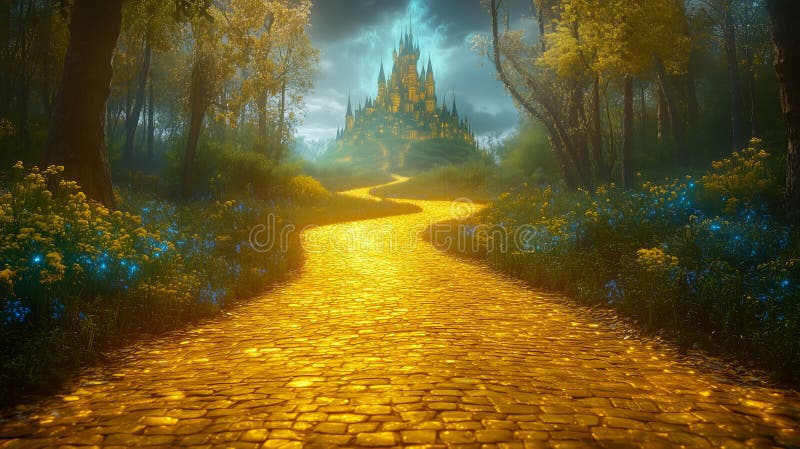 Yellow Brick Road Leading to Emerald City Castle stock image