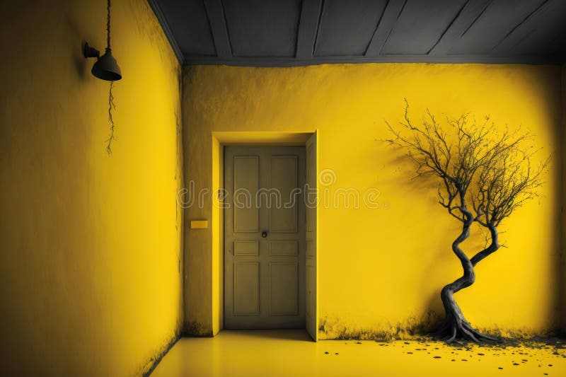 Yellow building exterior. Yellow color concept. Generative AI royalty free illustration