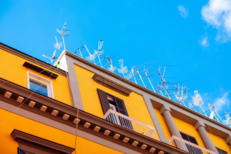 Yellow building with white balconies royalty free illustration
