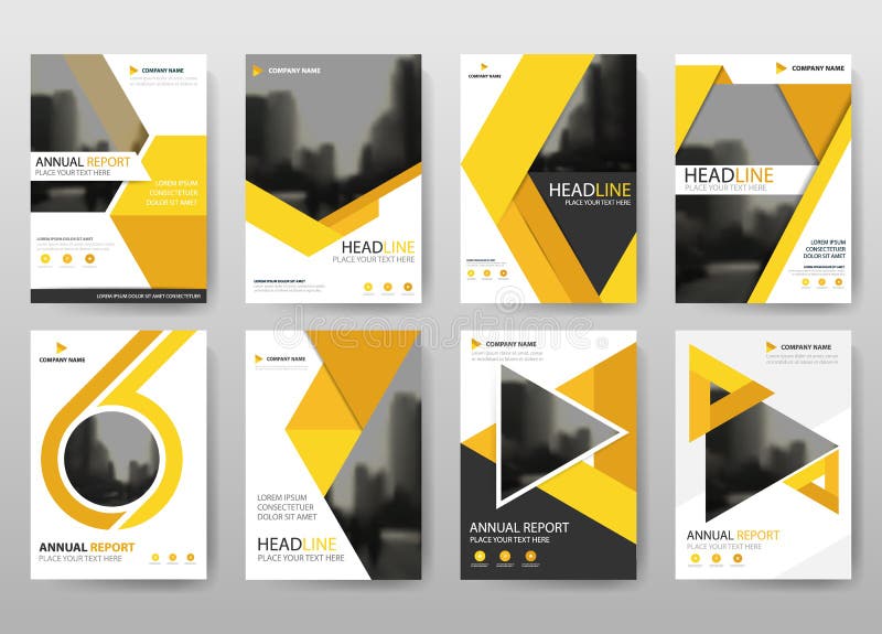 Yellow bundle annual report brochure flyer design template vector, Leaflet cover presentation abstract flat background stock illustration