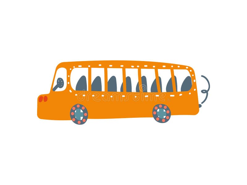 Yellow Bus, Public Transport, Side View, Cartoon Vector Illustration