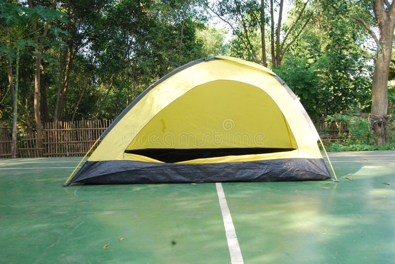 Yellow camping tent stock image. Image of recreation 253269119